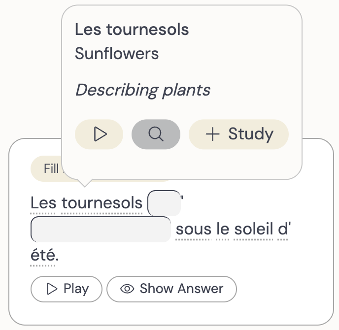 Words selected for follow-up practice from Smart Search
